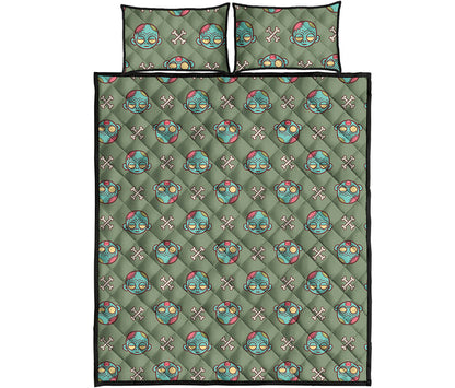 Cartoon Zombie Pattern Print Quilt Bed Set