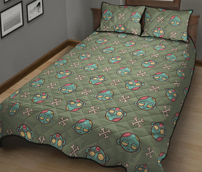 Cartoon Zombie Pattern Print Quilt Bed Set