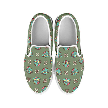 Cartoon Zombie Pattern Print White Slip On Shoes