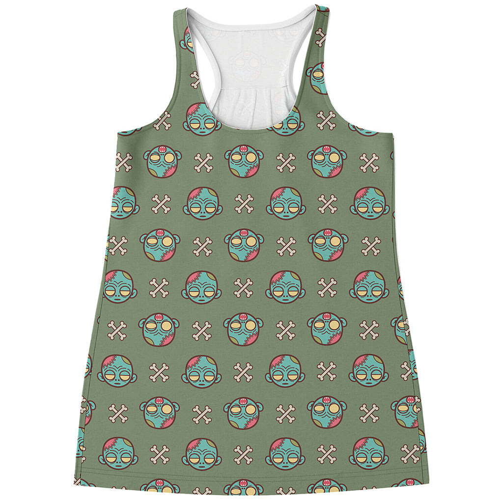 Cartoon Zombie Pattern Print Women's Racerback Tank Top