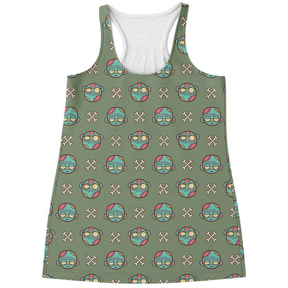 Cartoon Zombie Pattern Print Women's Racerback Tank Top
