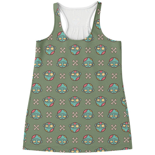 Cartoon Zombie Pattern Print Women's Racerback Tank Top