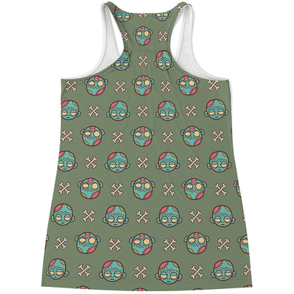 Cartoon Zombie Pattern Print Women's Racerback Tank Top