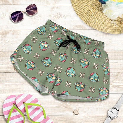 Cartoon Zombie Pattern Print Women's Shorts