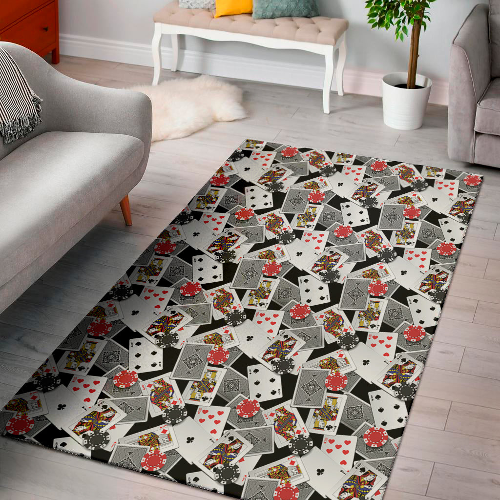 Casino Card And Chip Pattern Print Area Rug