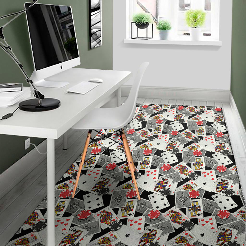 Casino Card And Chip Pattern Print Area Rug