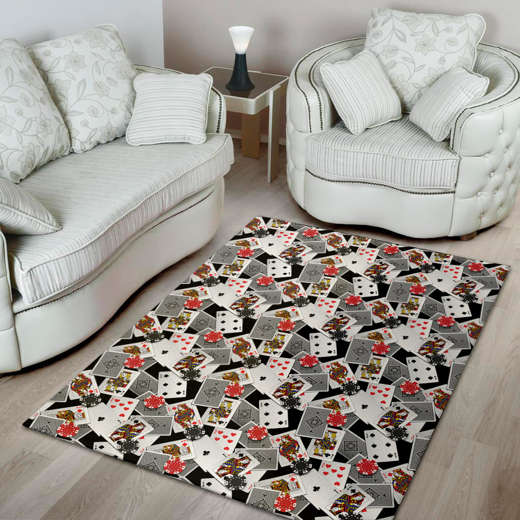 Casino Card And Chip Pattern Print Area Rug