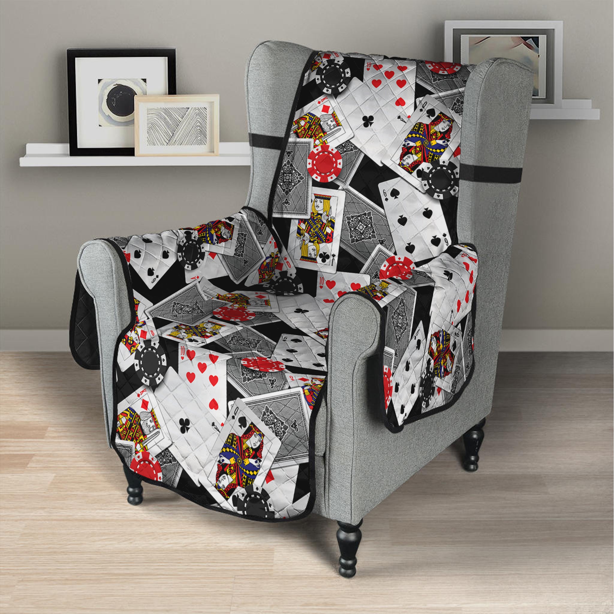 Casino Card And Chip Pattern Print Armchair Protector