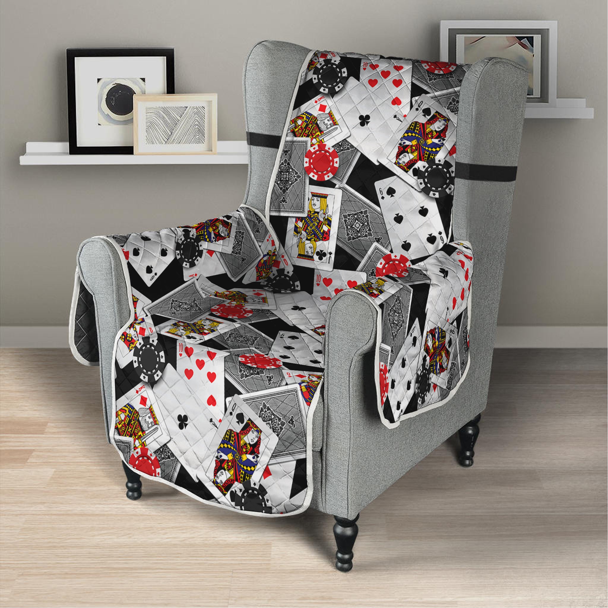 Casino Card And Chip Pattern Print Armchair Protector