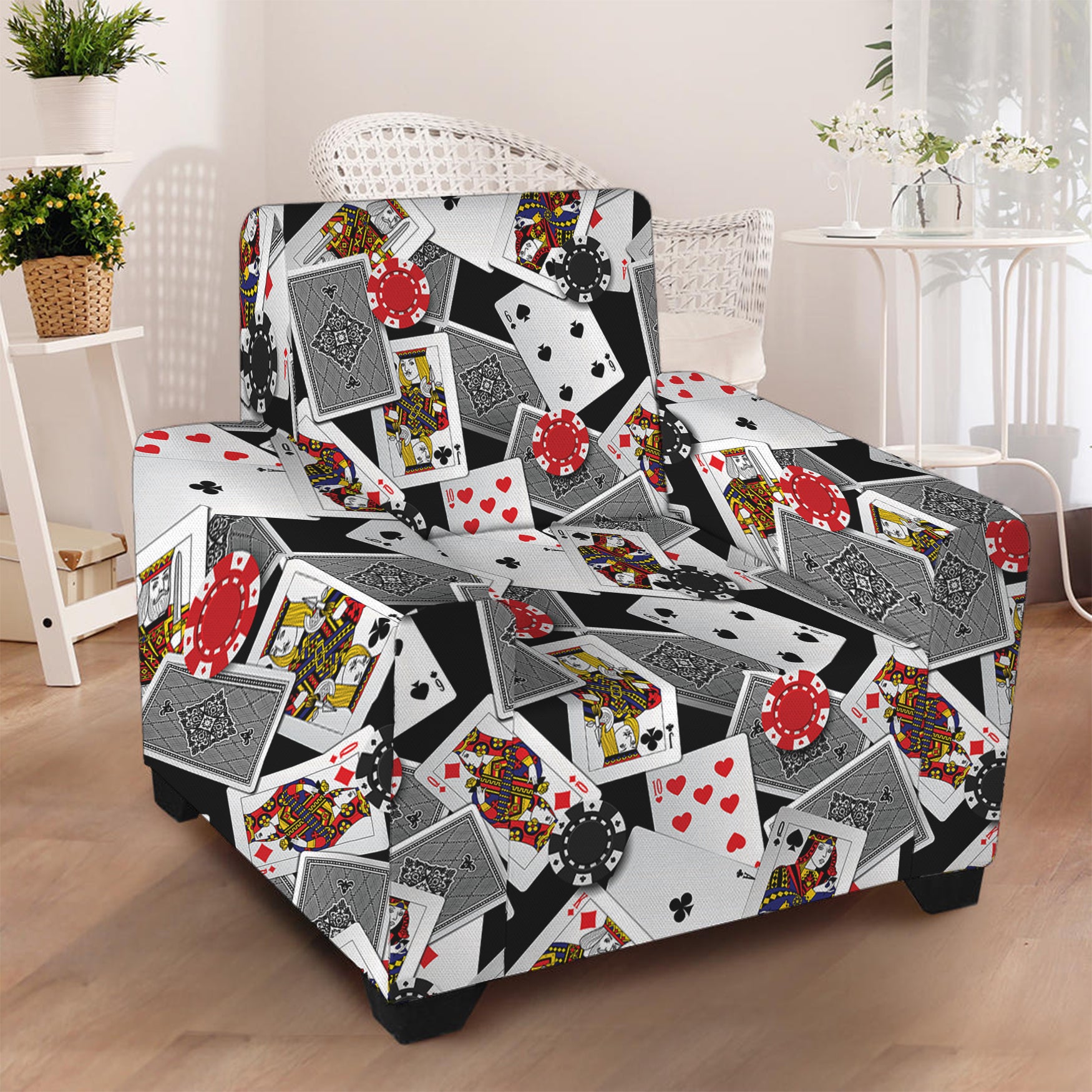 Casino Card And Chip Pattern Print Armchair Slipcover