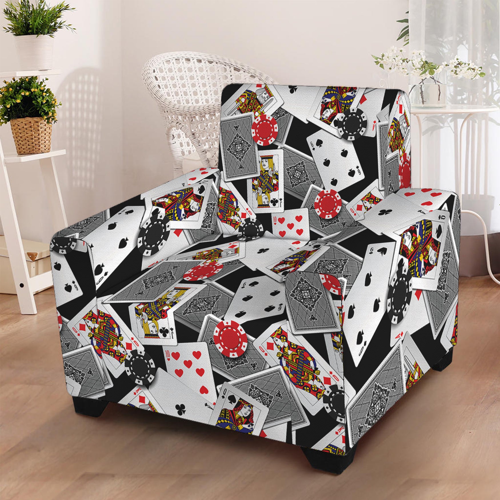 Casino Card And Chip Pattern Print Armchair Slipcover