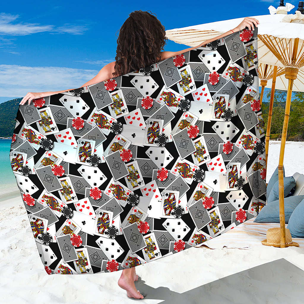 Casino Card And Chip Pattern Print Beach Sarong Wrap