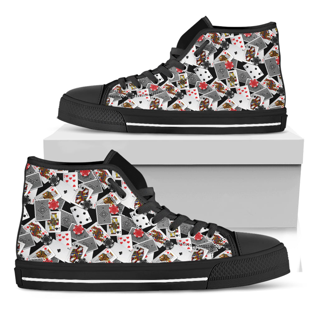 Casino Card And Chip Pattern Print Black High Top Shoes