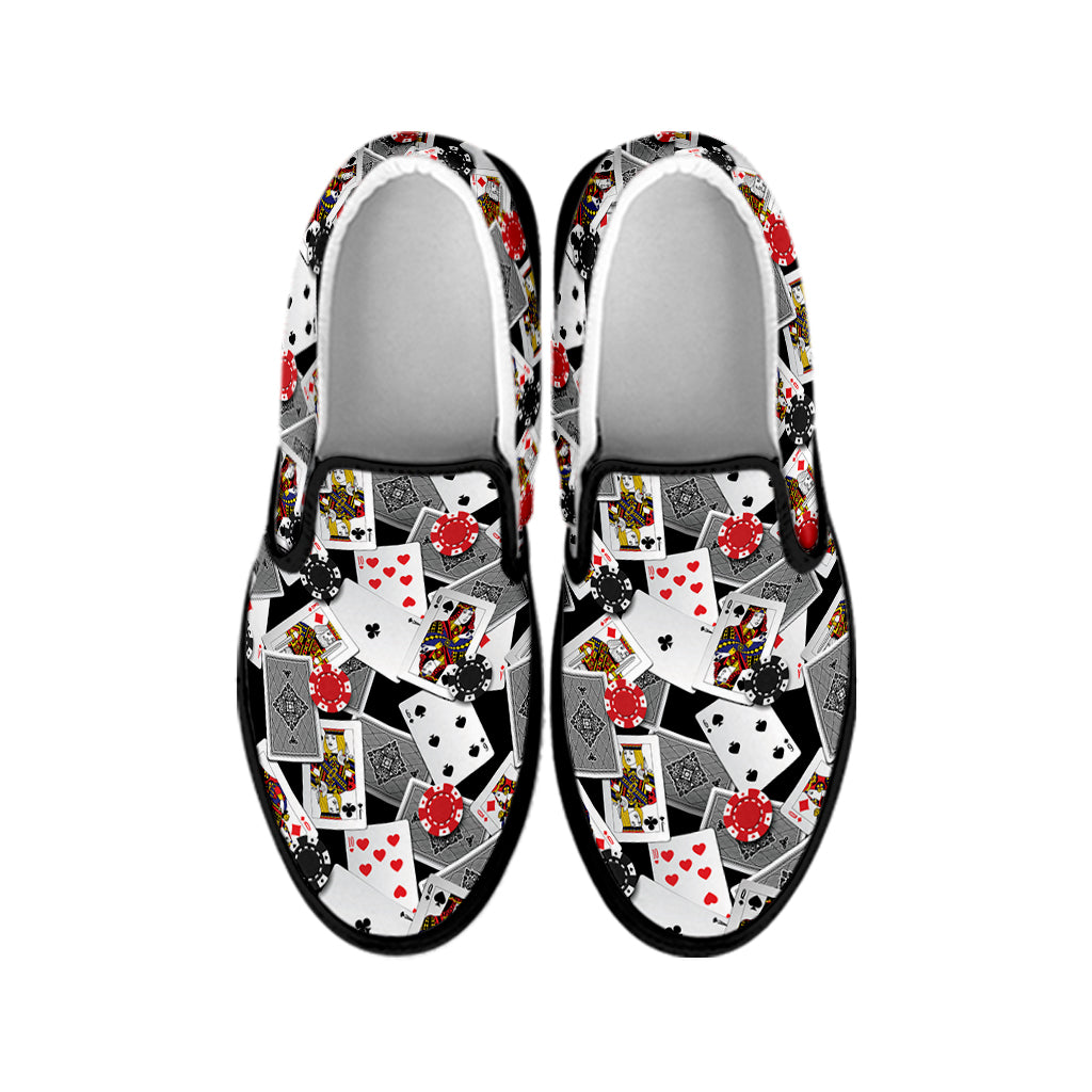 Casino Card And Chip Pattern Print Black Slip On Shoes