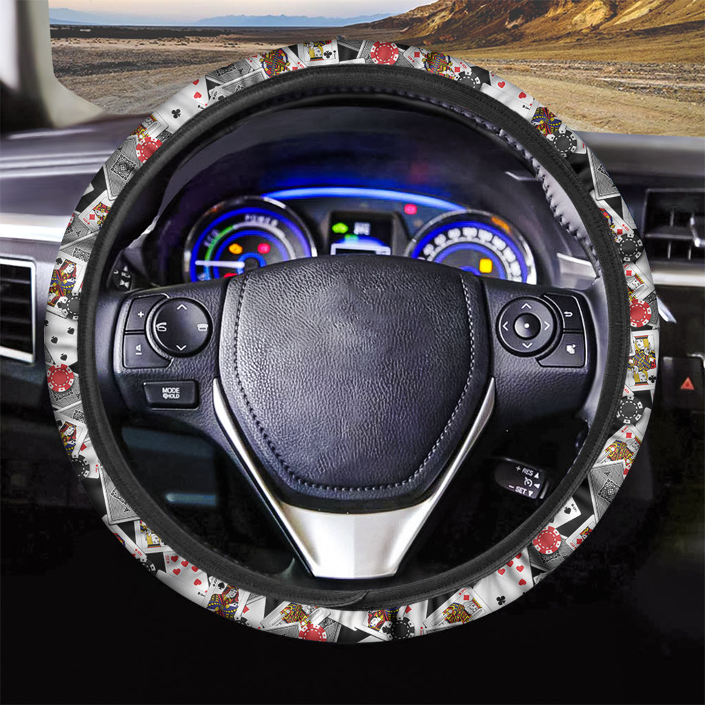 Casino Card And Chip Pattern Print Car Steering Wheel Cover