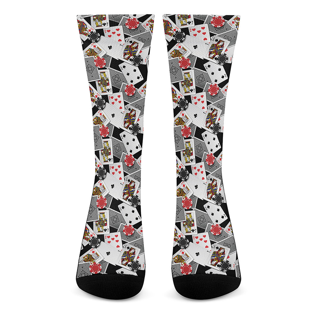 Casino Card And Chip Pattern Print Crew Socks