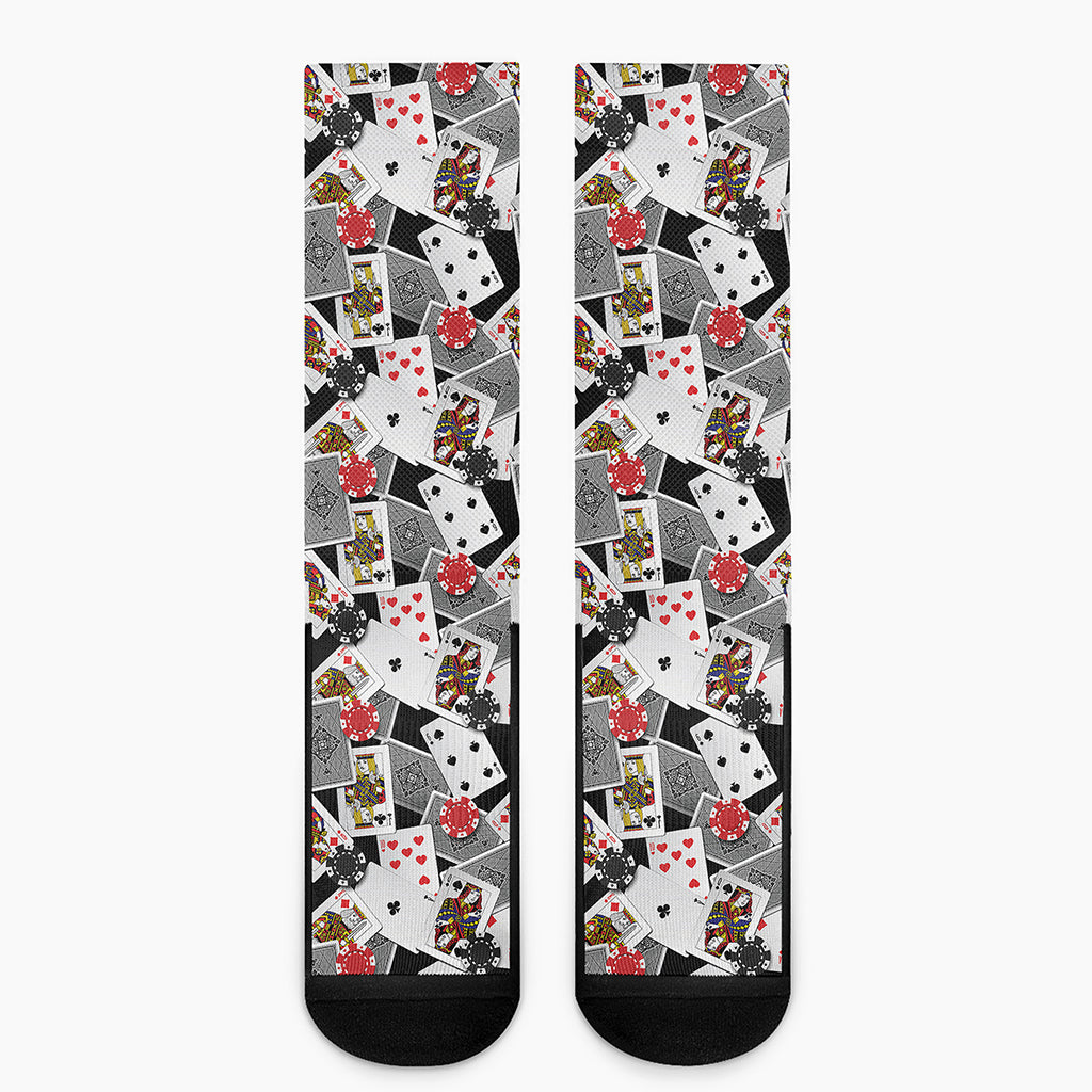 Casino Card And Chip Pattern Print Crew Socks