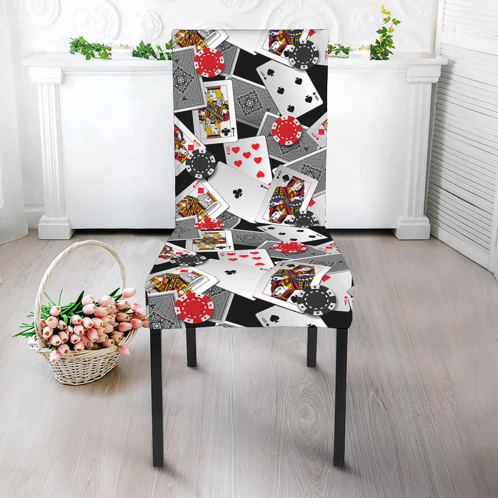 Casino Card And Chip Pattern Print Dining Chair Slipcover