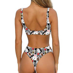 Casino Card And Chip Pattern Print Front Bow Tie Bikini