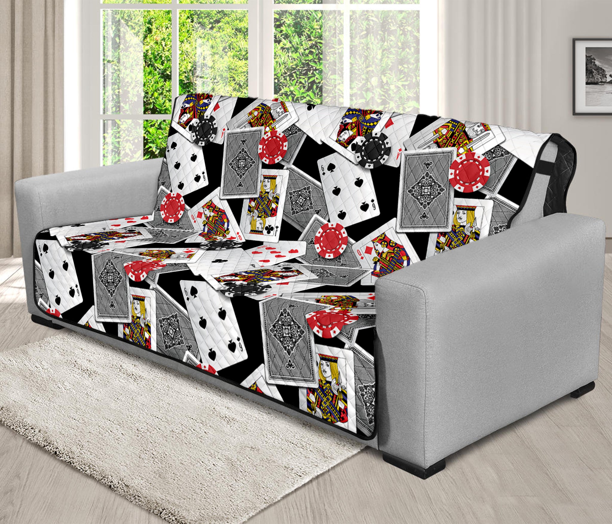 Casino Card And Chip Pattern Print Futon Protector