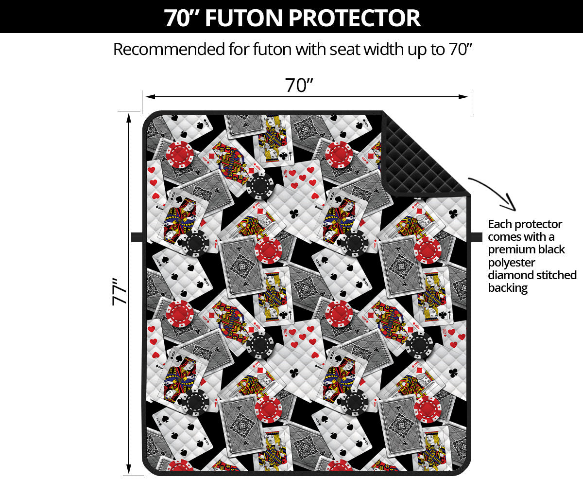 Casino Card And Chip Pattern Print Futon Protector