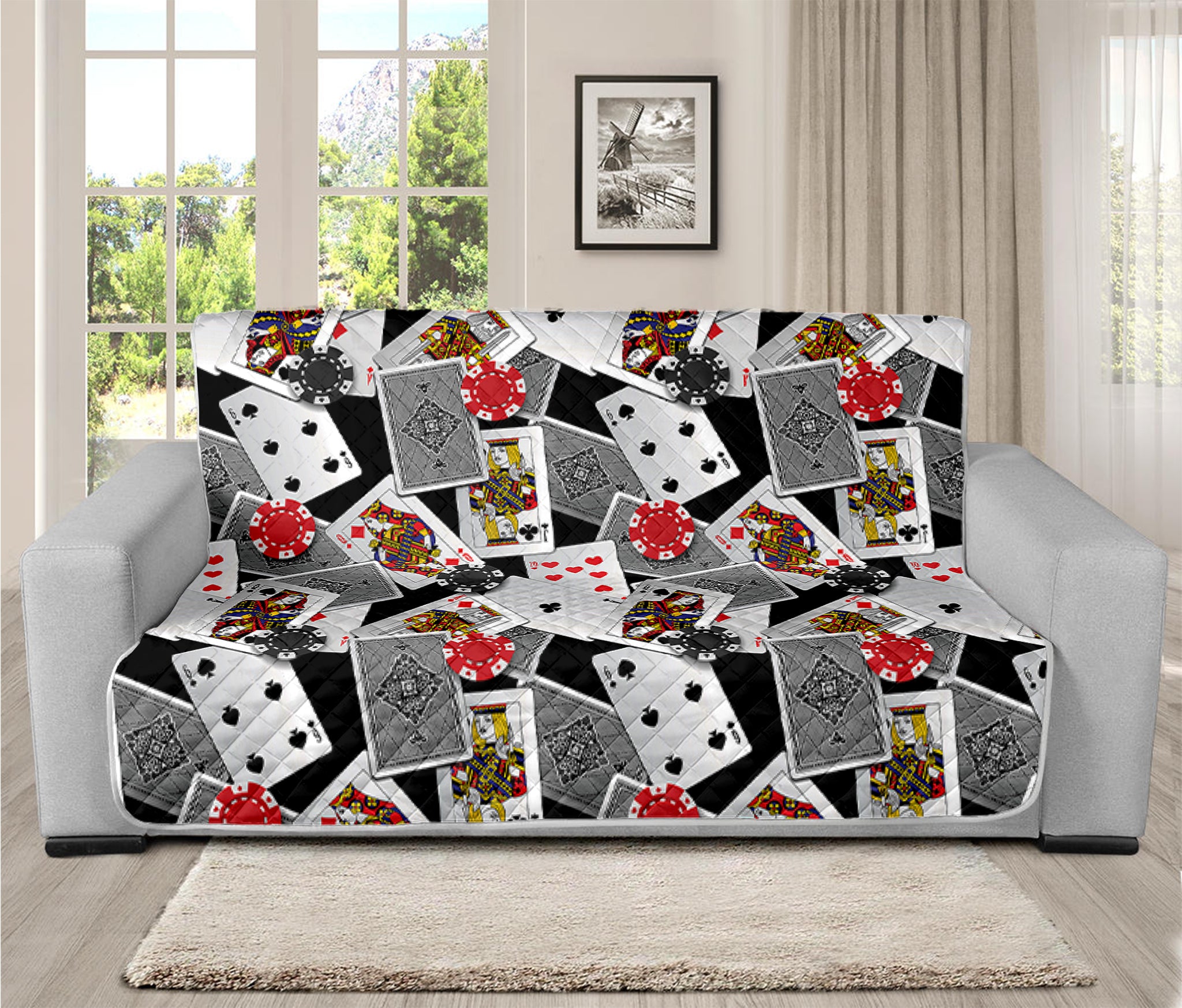 Casino Card And Chip Pattern Print Futon Protector