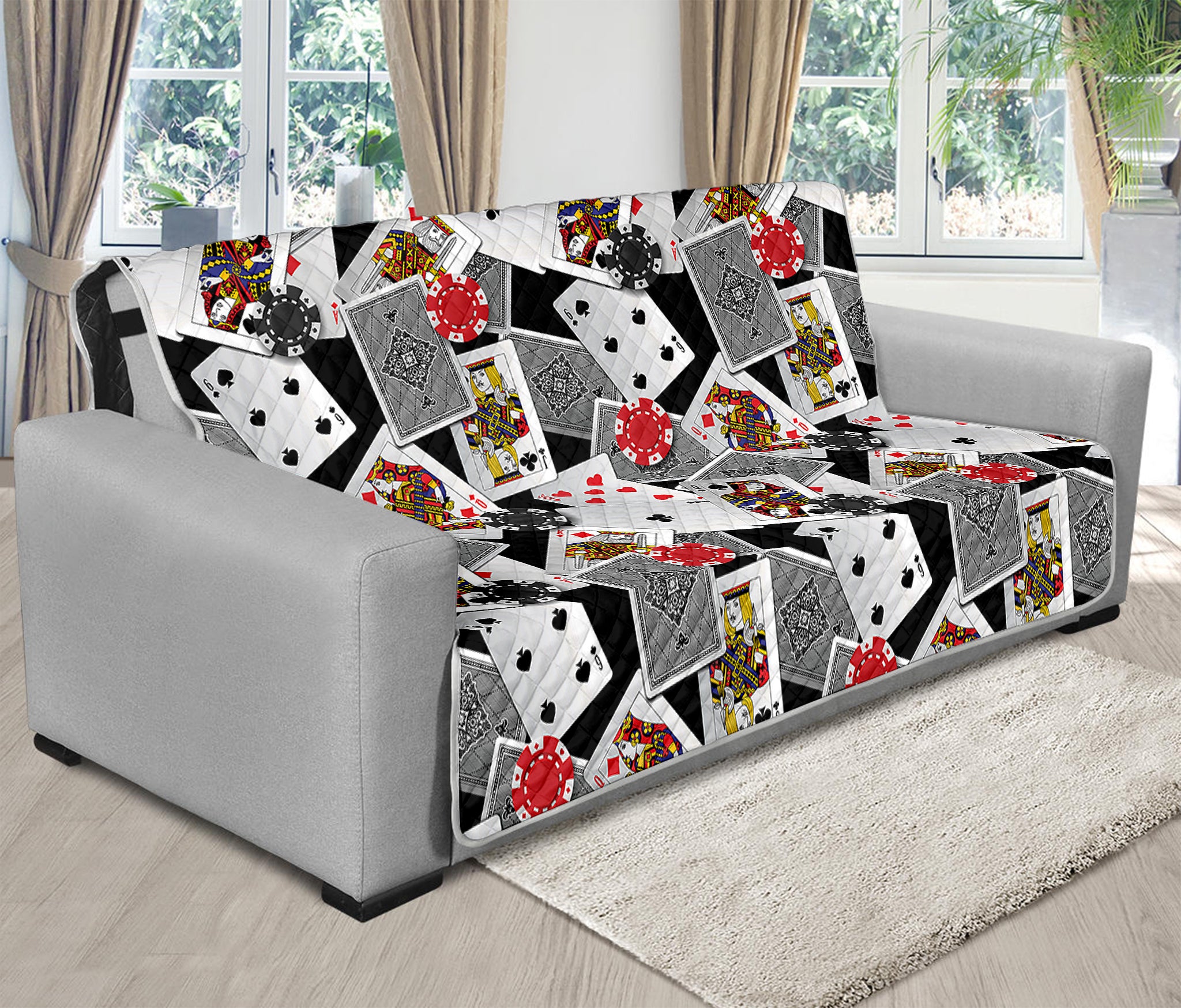 Casino Card And Chip Pattern Print Futon Protector