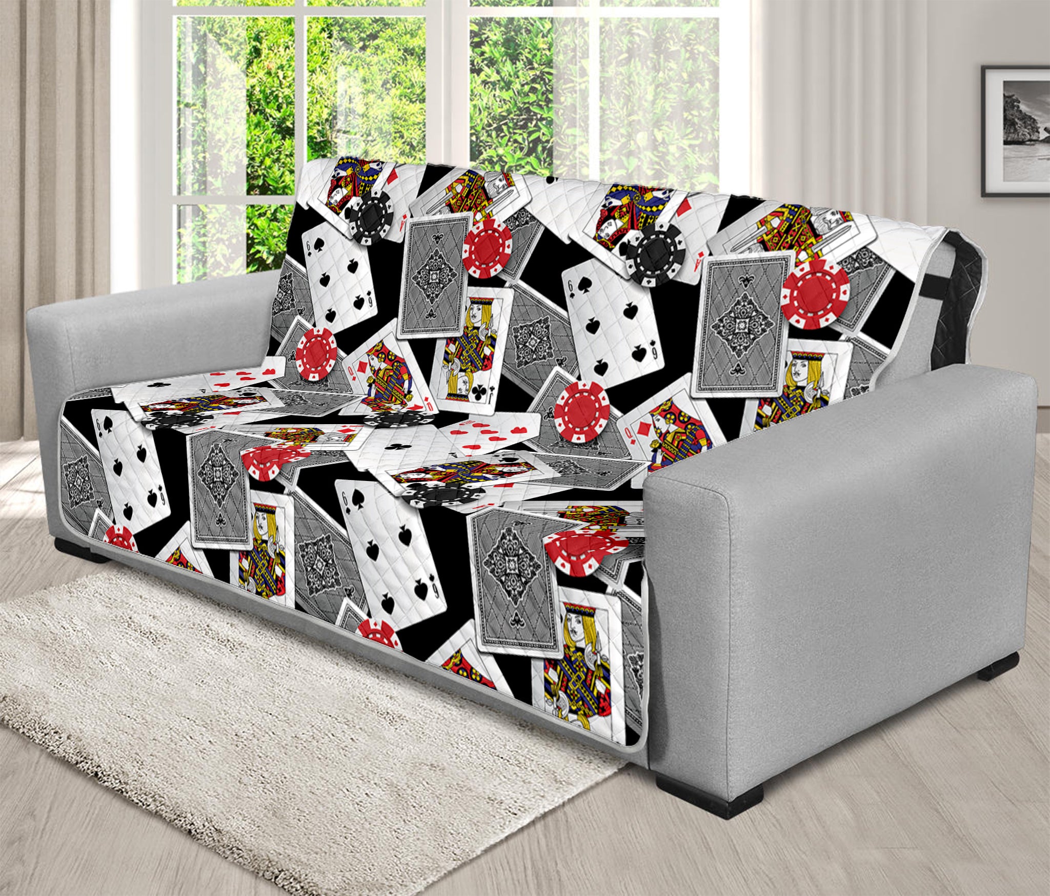 Casino Card And Chip Pattern Print Futon Protector