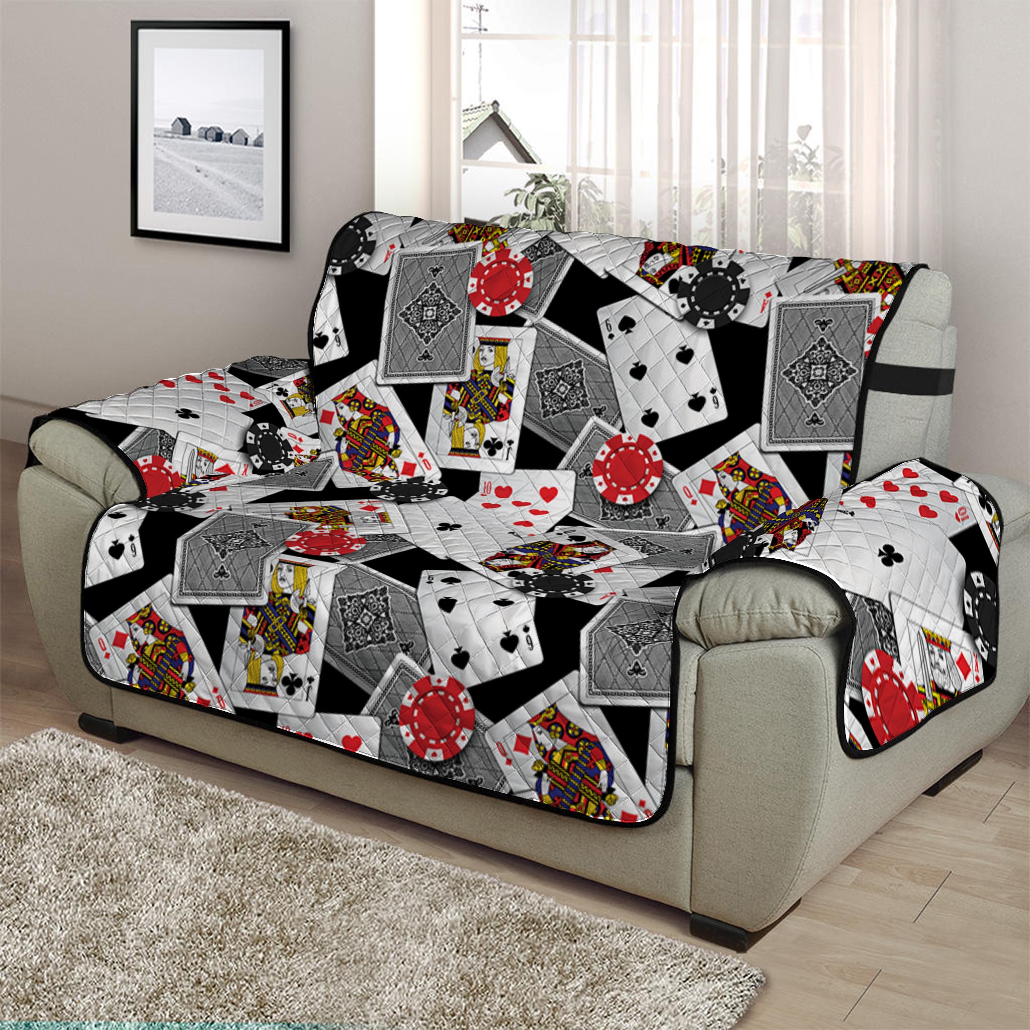 Casino Card And Chip Pattern Print Half Sofa Protector