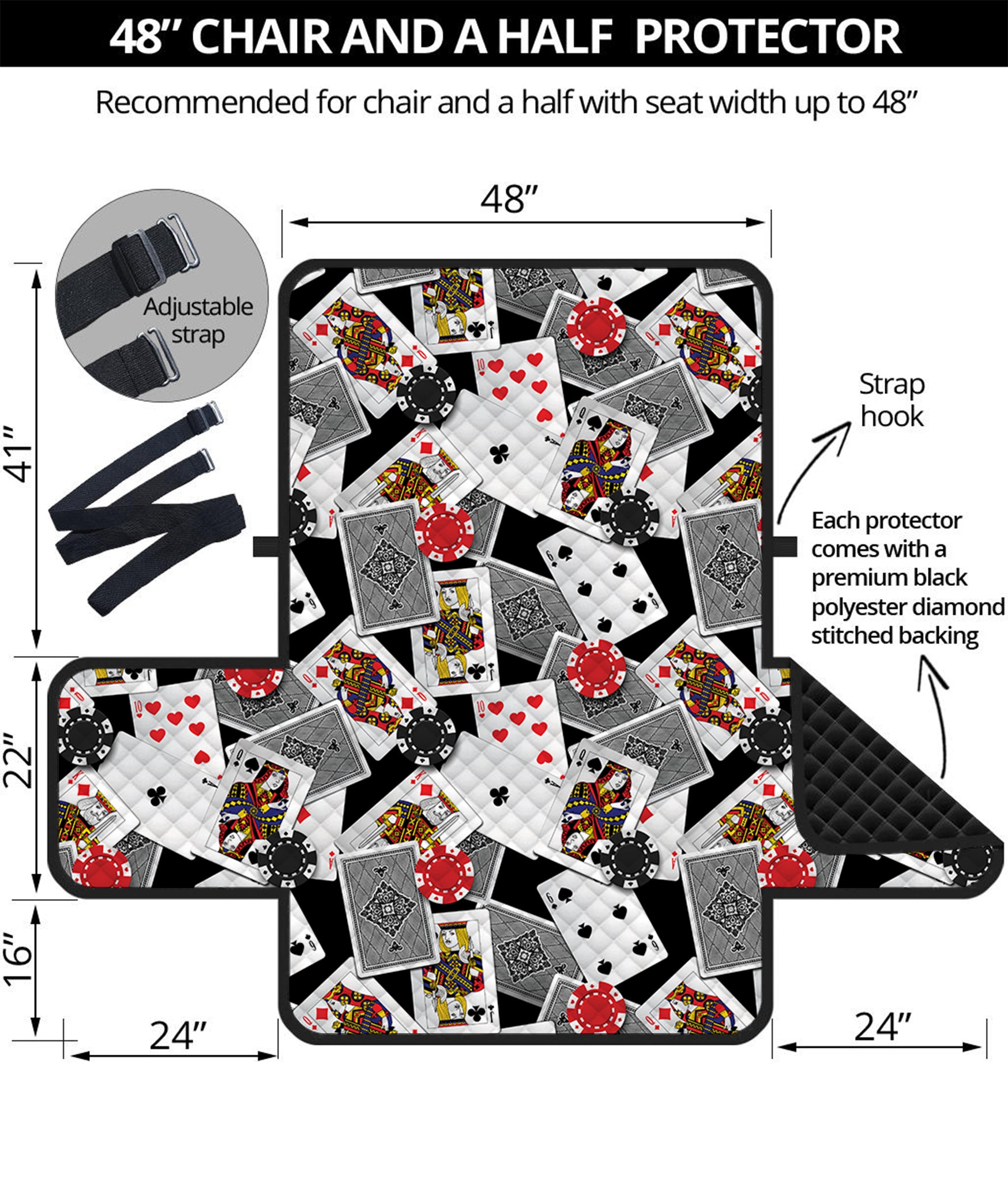 Casino Card And Chip Pattern Print Half Sofa Protector