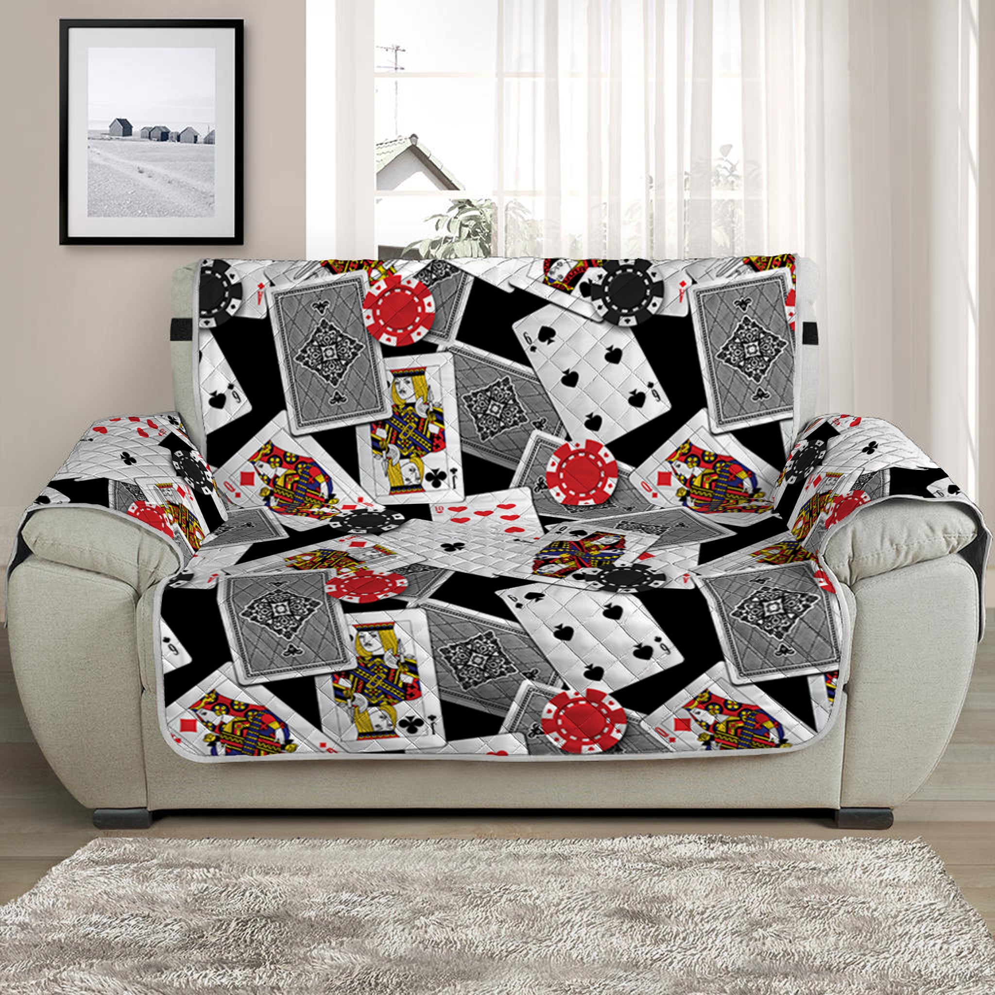 Casino Card And Chip Pattern Print Half Sofa Protector