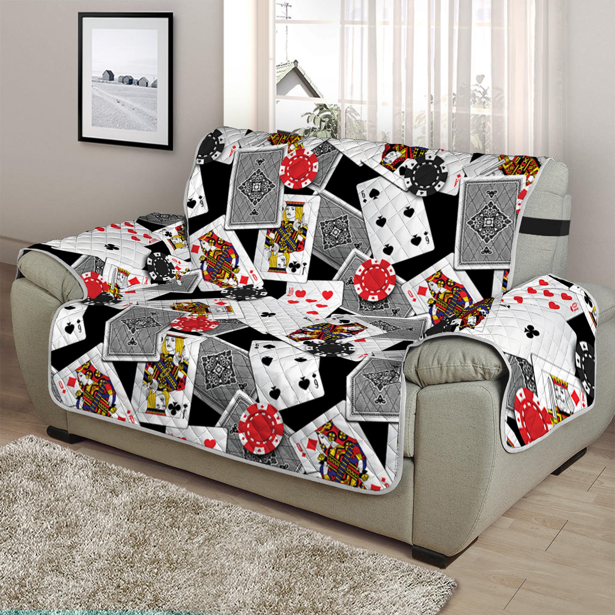 Casino Card And Chip Pattern Print Half Sofa Protector