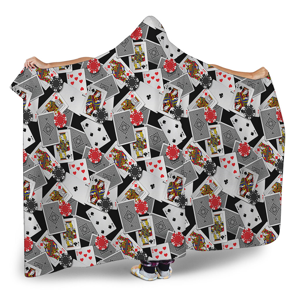 Casino Card And Chip Pattern Print Hooded Blanket