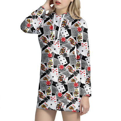 Casino Card And Chip Pattern Print Hoodie Dress