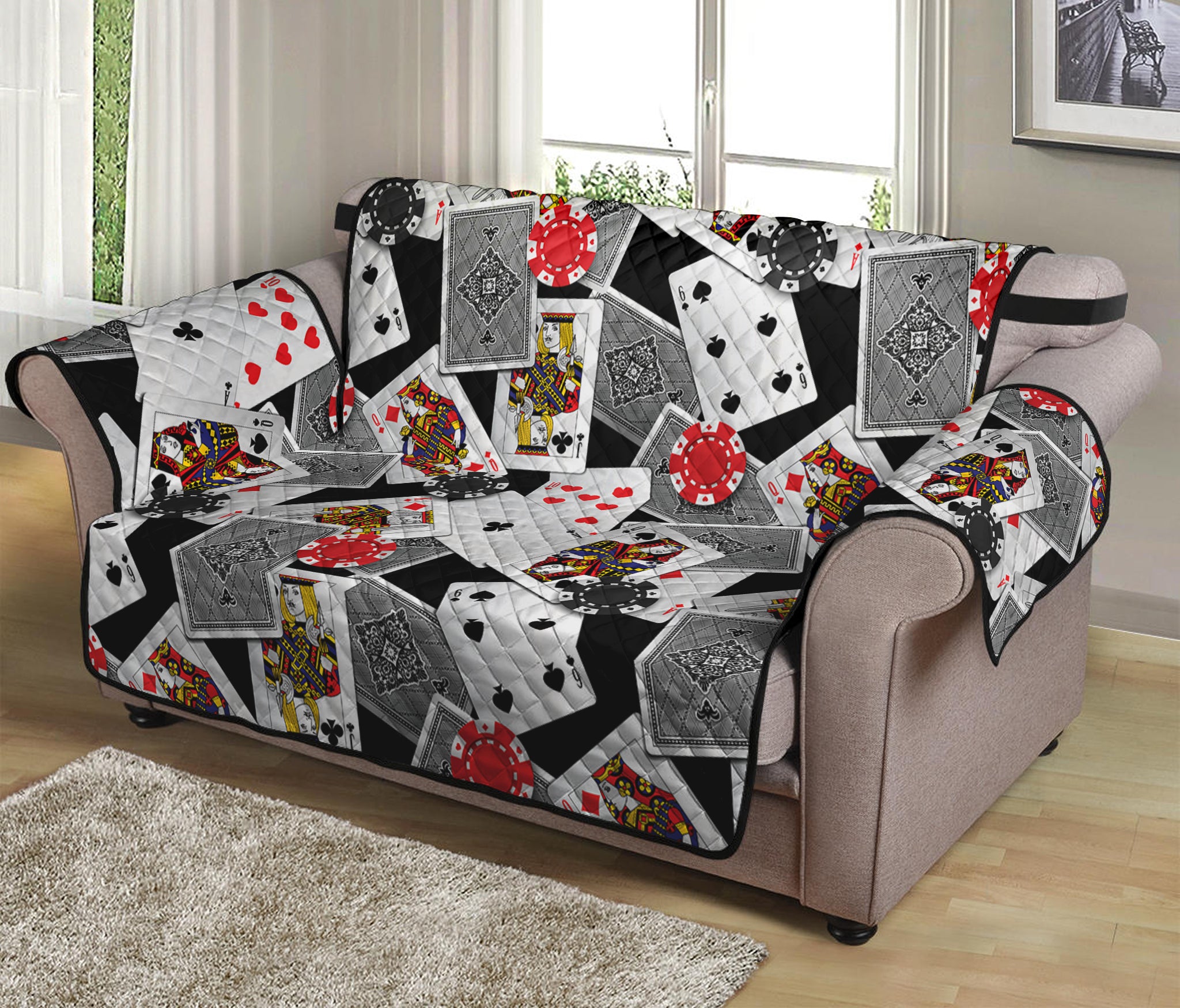 Casino Card And Chip Pattern Print Loveseat Protector