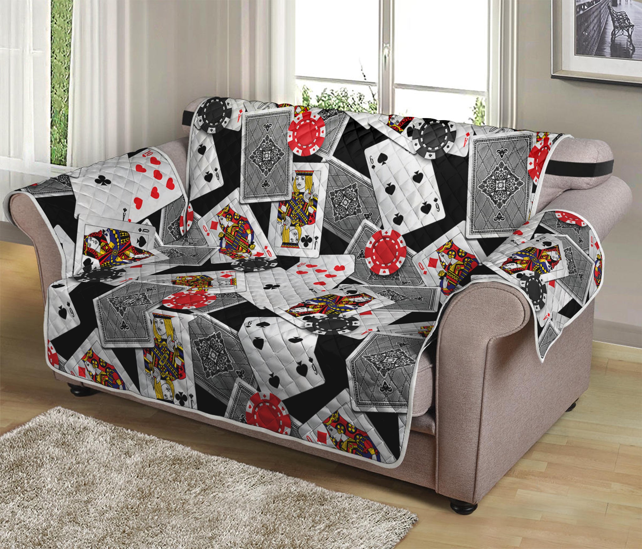 Casino Card And Chip Pattern Print Loveseat Protector