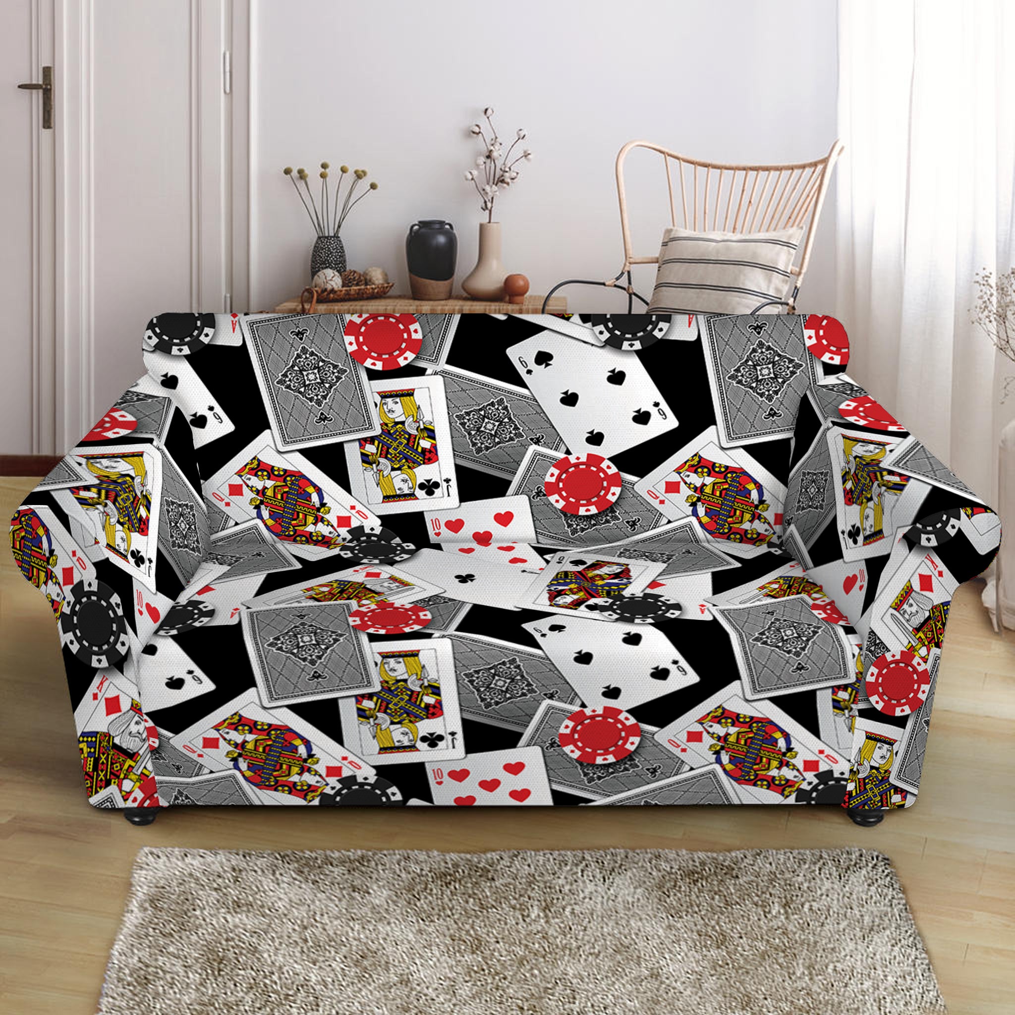 Casino Card And Chip Pattern Print Loveseat Slipcover