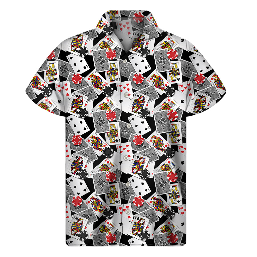 Casino Card And Chip Pattern Print Men's Short Sleeve Shirt