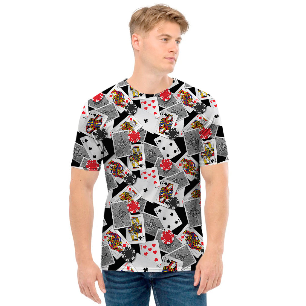 Casino Card And Chip Pattern Print Men's T-Shirt