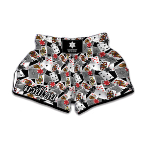 Casino Card And Chip Pattern Print Muay Thai Boxing Shorts