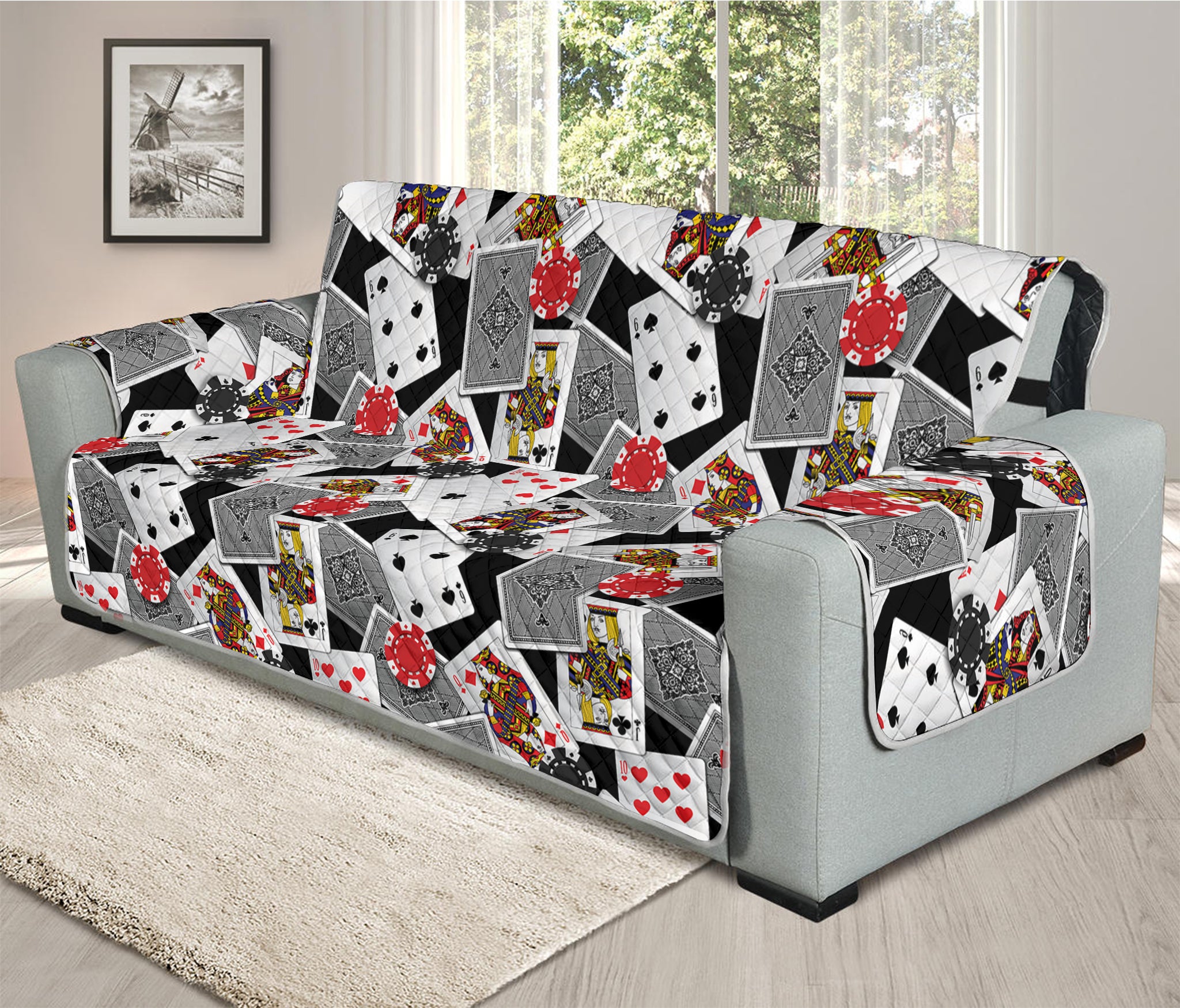 Casino Card And Chip Pattern Print Oversized Sofa Protector