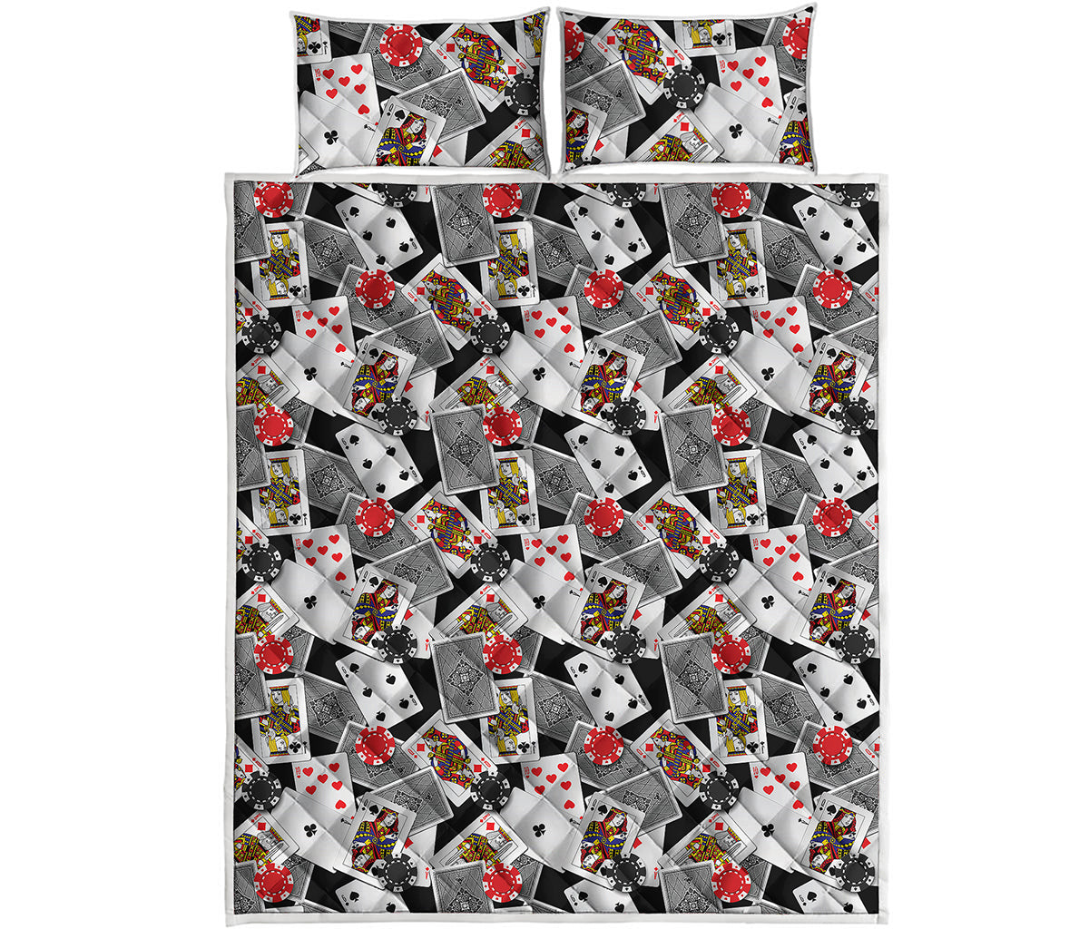 Casino Card And Chip Pattern Print Quilt Bed Set