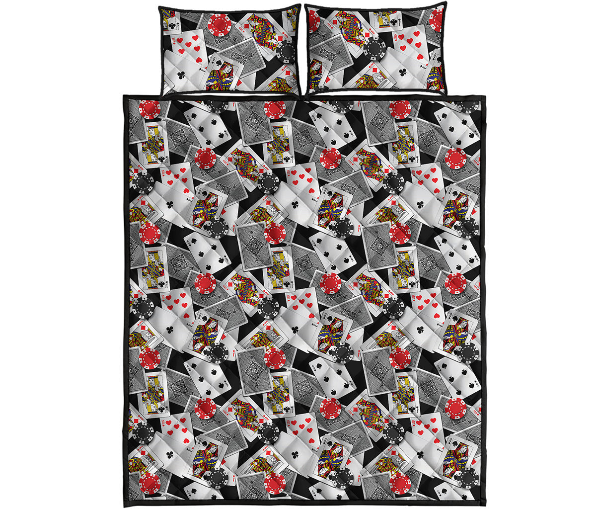 Casino Card And Chip Pattern Print Quilt Bed Set