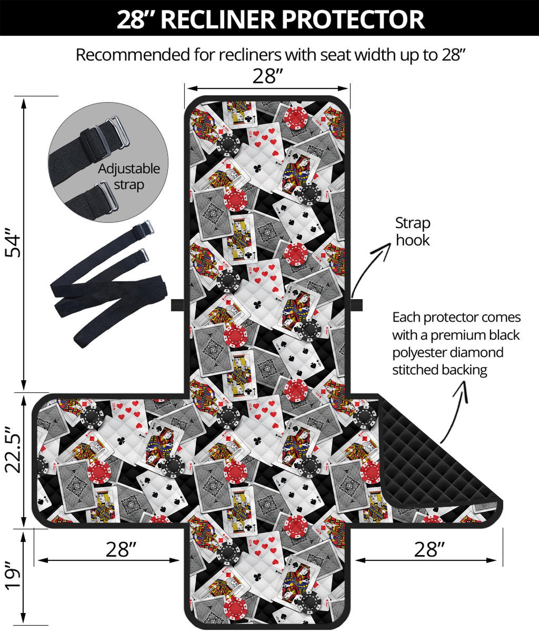 Casino Card And Chip Pattern Print Recliner Protector