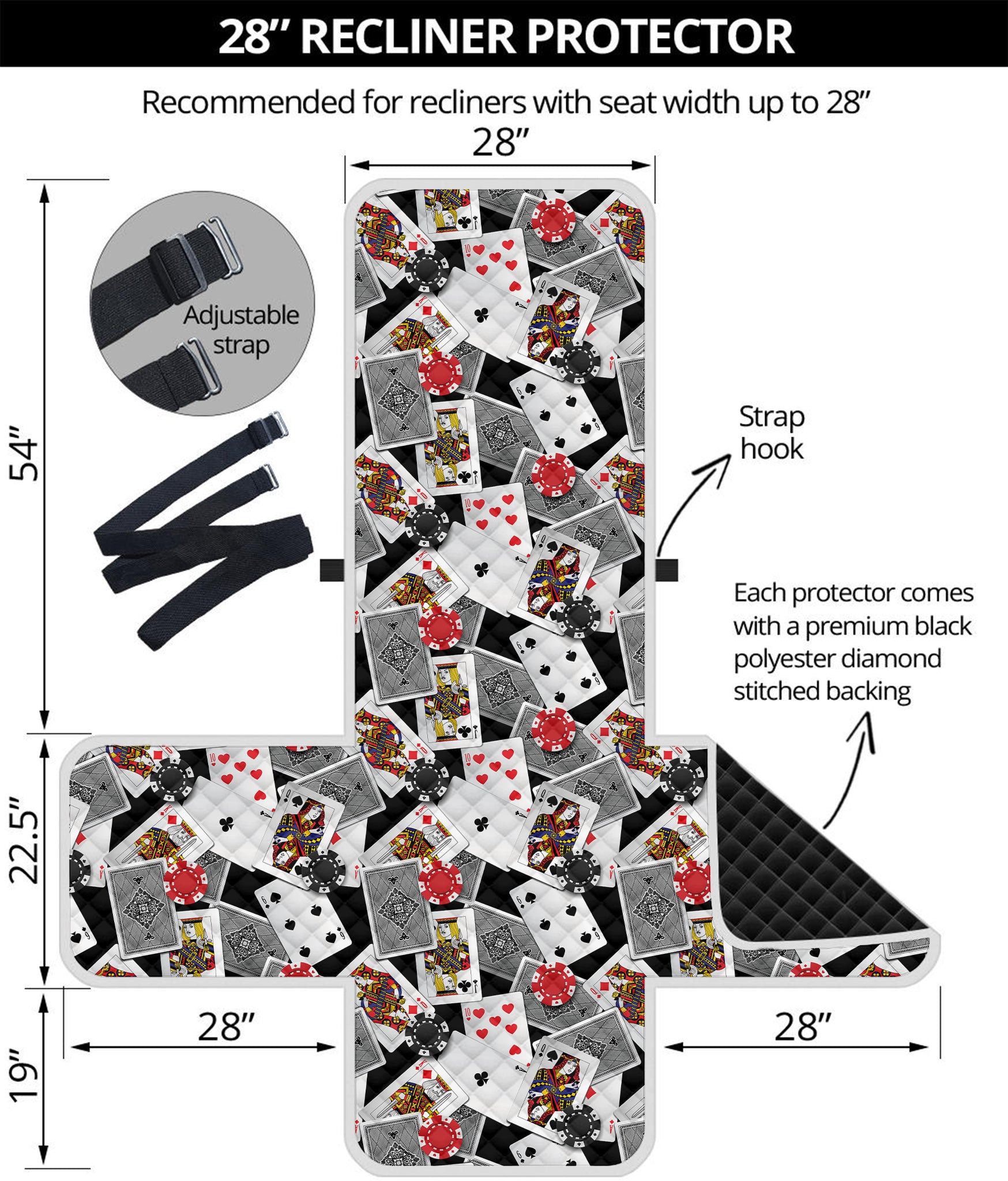 Casino Card And Chip Pattern Print Recliner Protector