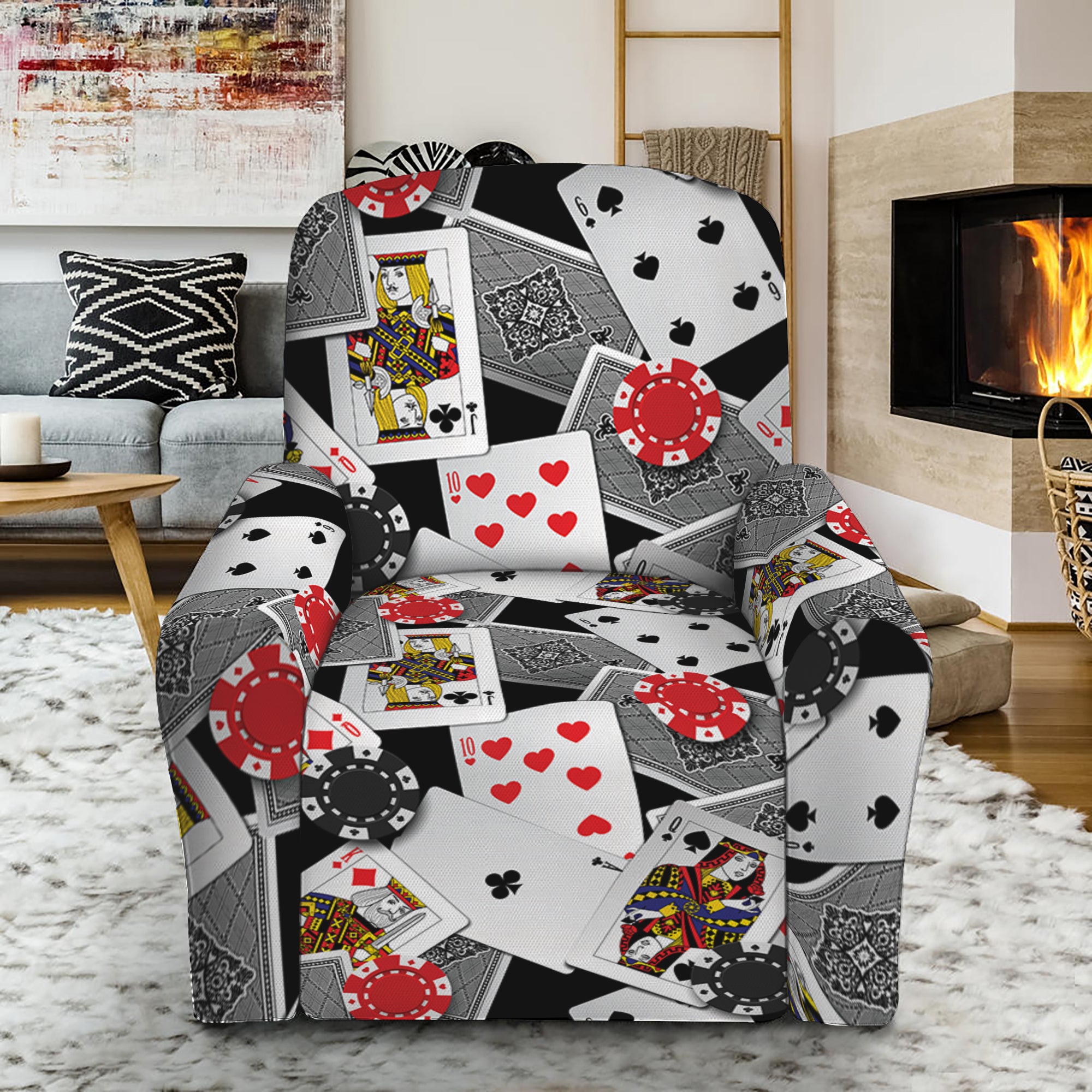 Casino Card And Chip Pattern Print Recliner Slipcover