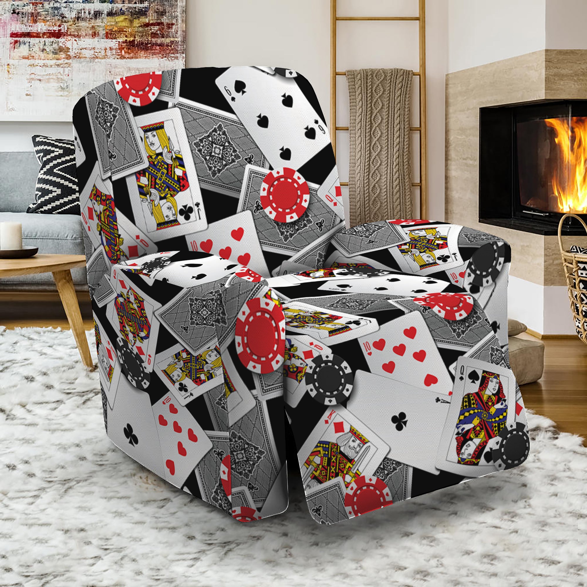 Casino Card And Chip Pattern Print Recliner Slipcover