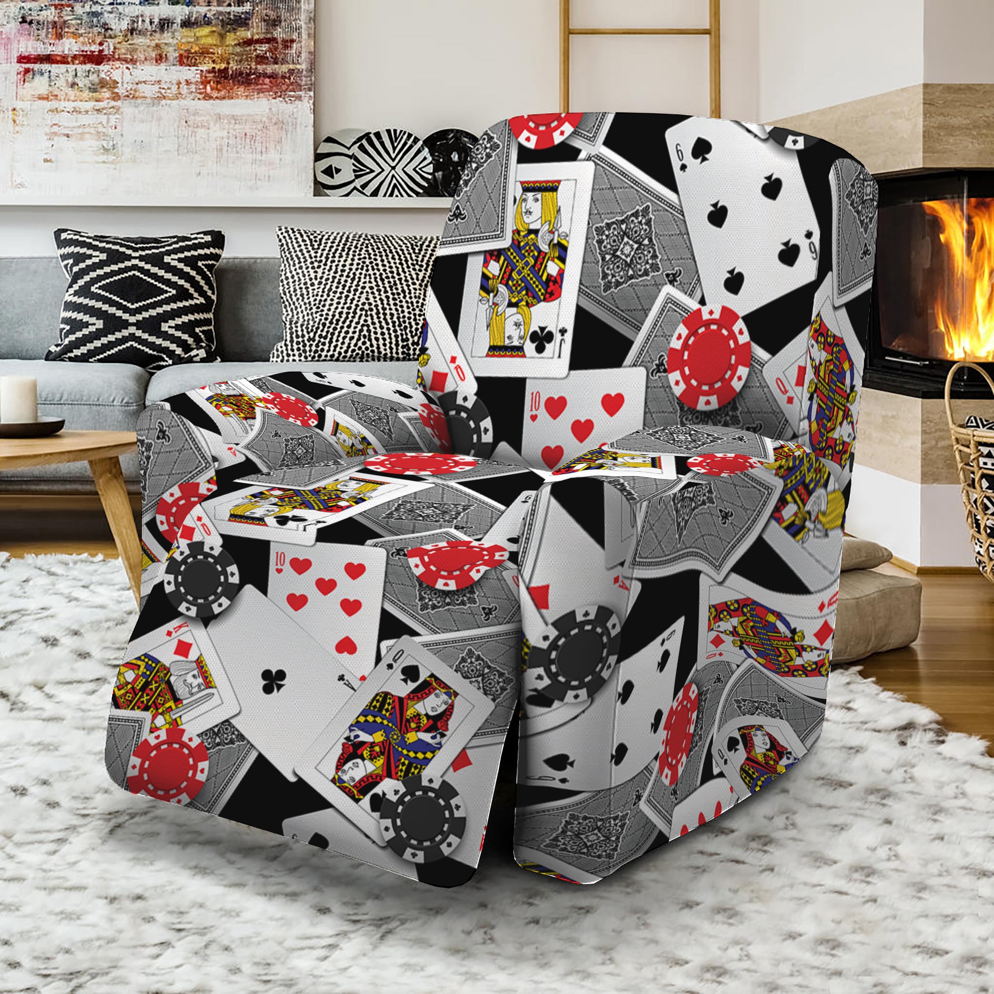 Casino Card And Chip Pattern Print Recliner Slipcover