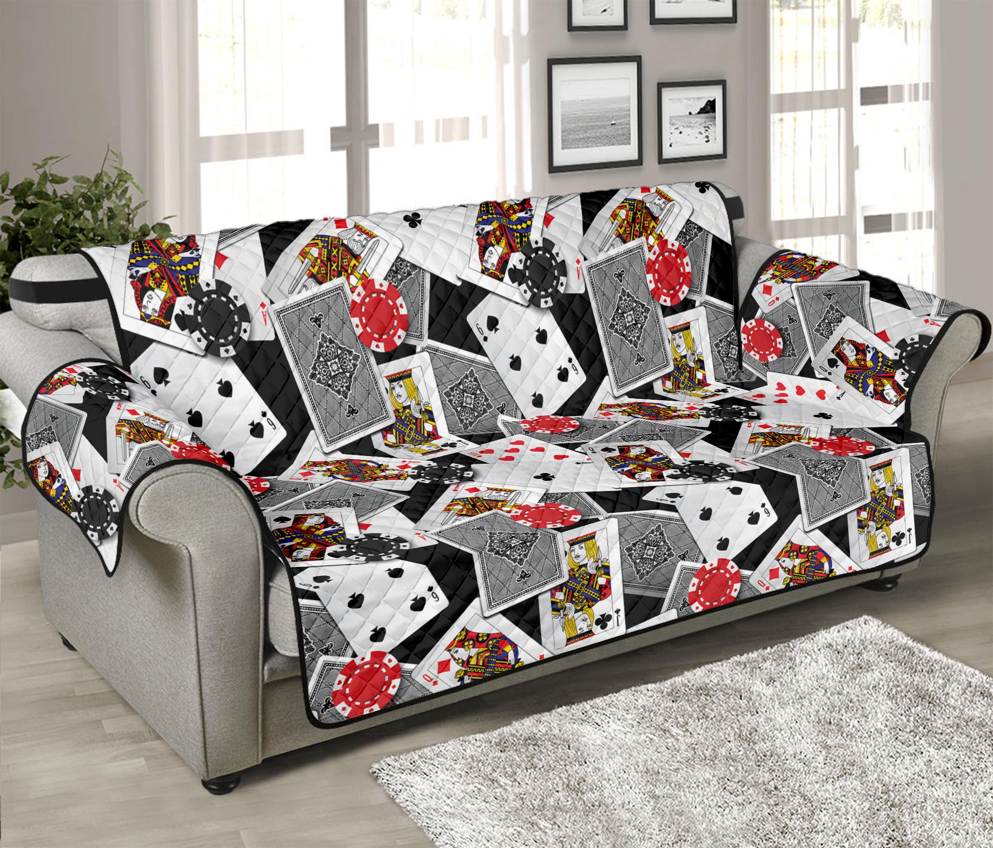 Casino Card And Chip Pattern Print Sofa Protector