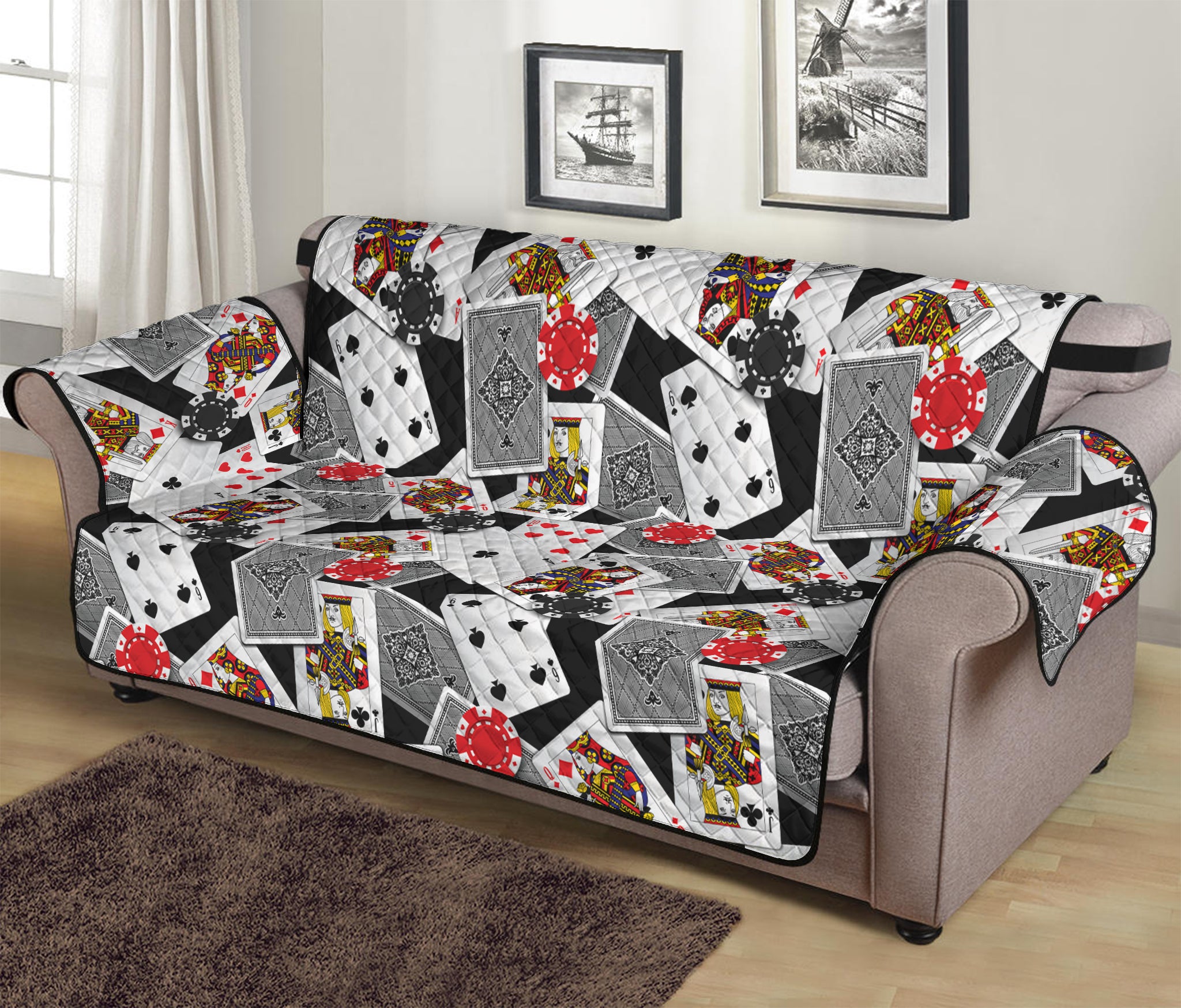 Casino Card And Chip Pattern Print Sofa Protector